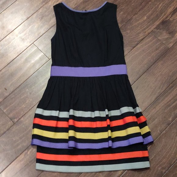 Asos Black Peplum Dress with Multi Color Grosgrain Ribbon SIZE 8 - Picture 4 of 6